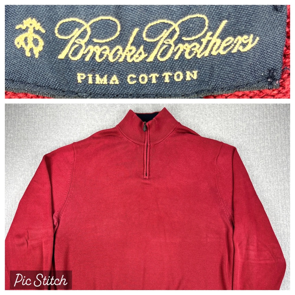 Vintage Brooks Brothers Quarter Zip Sweater Men XL Red Pima Cotton Knit Pullover